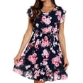 thumbnail image 1 of Moda verano mujer verano cuello redondo estampado volantes sin mangas cintura elástica vestido Pompotops hdfakjf2813, 1 of 9