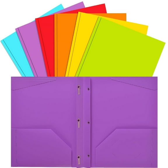Yhmxh Plastic Folders with Two-Pocket and Prongs, Heavy Duty File Folders with Business Card Slot, A4 Letter Size Multicolor Folders 3 Prong Folders Fasteners 2-Pockets Folders for Schoolwork