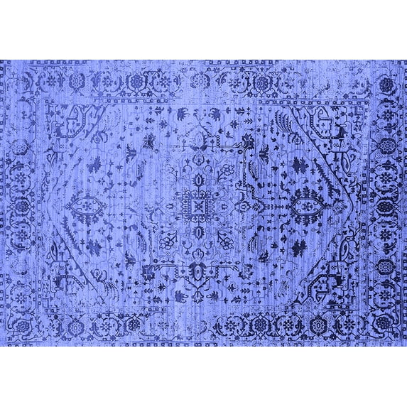 Ahgly Company Machine Washable Indoor Rectangle Oriental Blue Industrial Area Rugs, 6' x 9'
