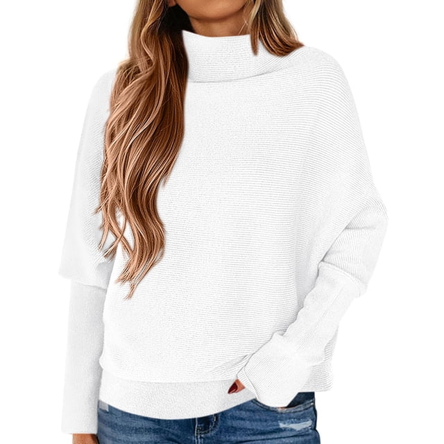 Suéter PRETTYGARDEN 2025 Blanco Cuello Alto Manga Murciélago XL
