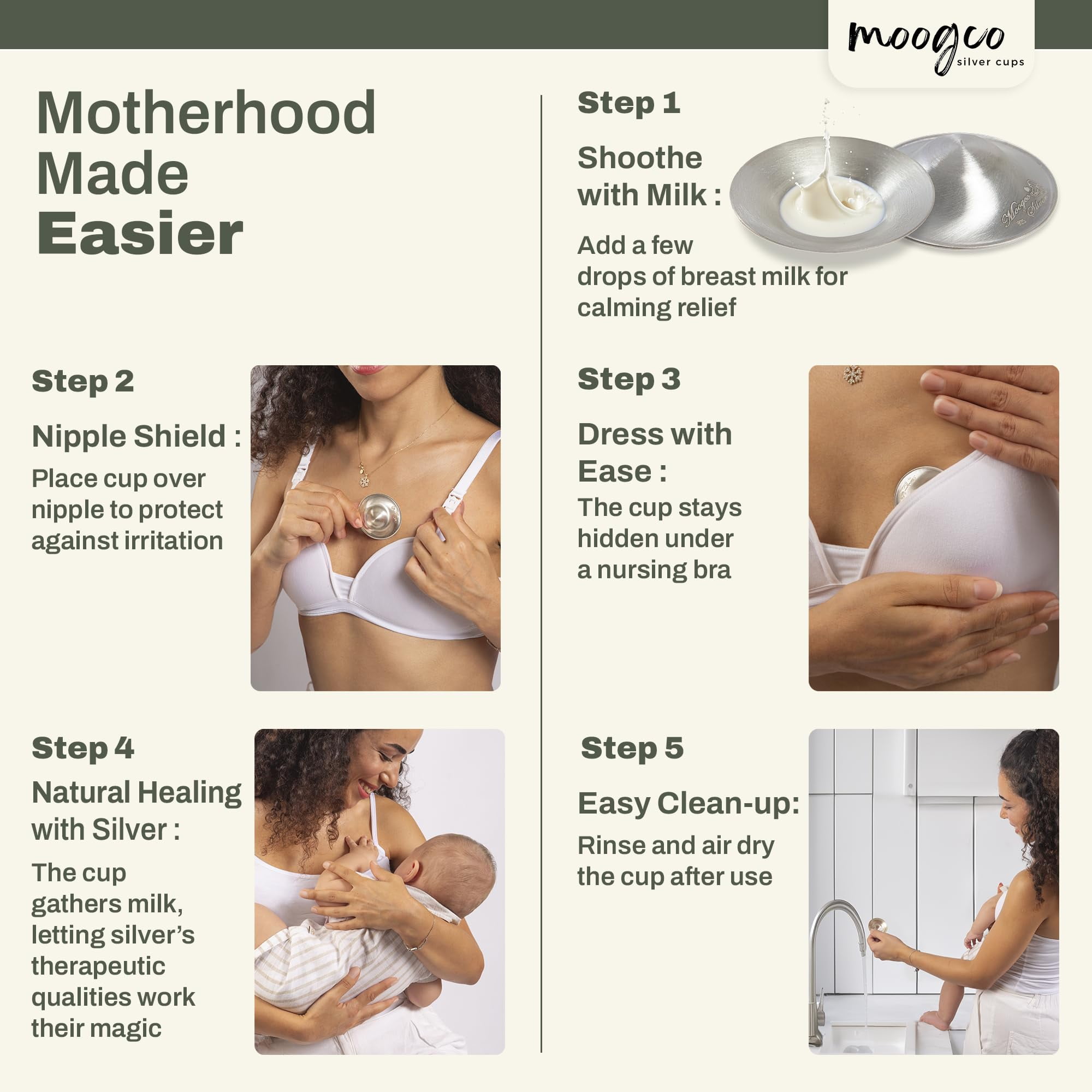 MoogCo Nipple Shields for Nursing Newborn, Newborn Essentials Must Haves, Soothe and Protect Your Nursing Nipples, The Original Silver Nursing Cups , 925 Silver