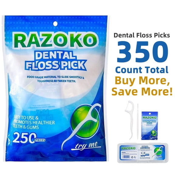 RAZOKO Dental Floss Picks Toothpicks 250pcs with Portable Cases and 100pcs BrushPicks Interdental Toothpicks