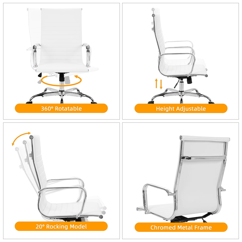 Kepooman Modern Ribbed Adjustable Swivel Rolling Computer Chair with Armrest for Home Office, White Kepooman Modern Ribbed Adjustable Swivel Rolling Computer Chair with Armrest for Home Office, White