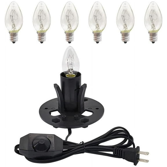 Himalayan Salt Lamp Cord with Dimmer Switch and Bulbs, 6FT Original Replacement Cord with Base Assembly 3.35 Inches, 6-Pack 15 Watt E12 Halogen Salt Lamp Bulbs for Salt Rock Lamp