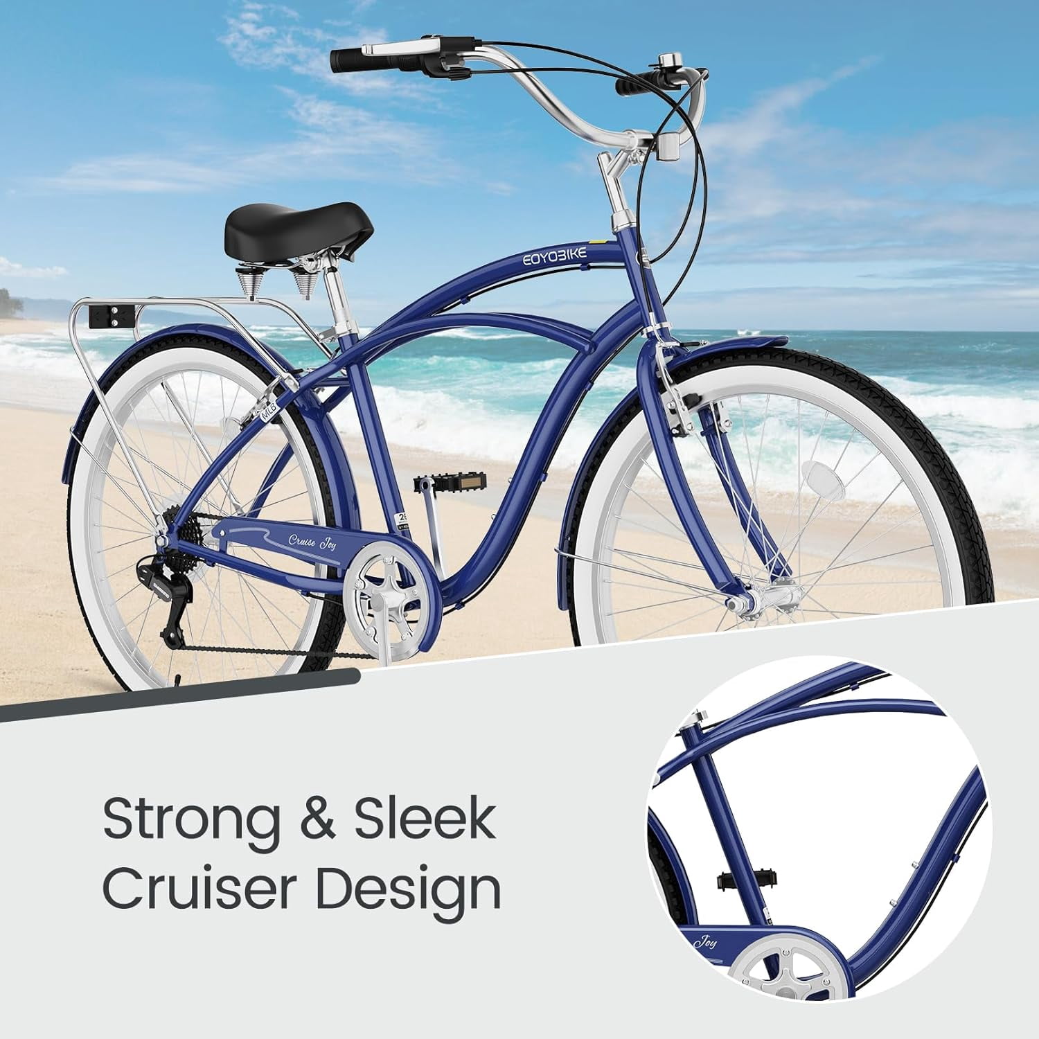 ABORON 26" Beach Cruiser Bike Women Men, Lightweight Adult Cruiser Bike with Rack, 7-Speed Cruiser Bicycle for Commuting, Carbon Steel Frame Commuter Bicycle
