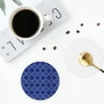 thumbnail image 5 of Kll Round Shape Drink Coasters Set Of 4,Pu Leather Absorbent Coasters Set Decorative Coffee Cup Coasters Housewarming Gift For Home Decor-Blue Gold Grid Lantern Shapes, 5 of 9