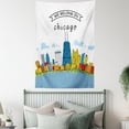 thumbnail image 4 of Landscape Tapestry, Chicago Skyline Cartoon Colorful City View Cityscape Personalized USA American, Wall Hanging for Bedroom Living Room Dorm Decor, 60W X 80L Inches, Multicolor, by Ambesonne, 4 of 5