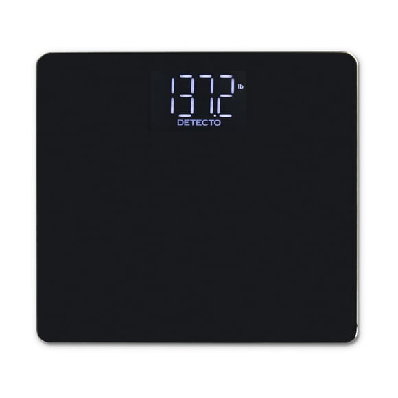 Báscula de baño digital DETECTO, pantalla oculta cuando está apagada, alta precisión, plataforma ancha, pantalla fácil de leer, capacidad de 450 lb, incluye pilas.