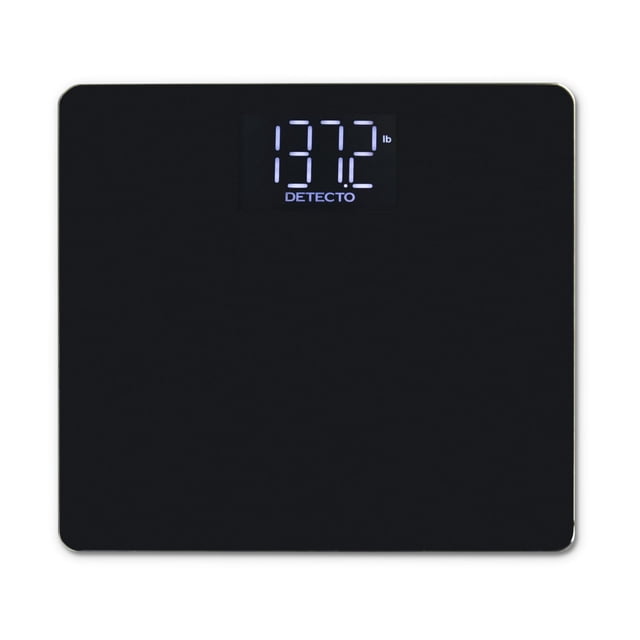 Báscula de baño digital DETECTO, pantalla oculta cuando está apagada, alta precisión, plataforma ancha, pantalla fácil de leer, capacidad de 450 lb, incluye pilas.