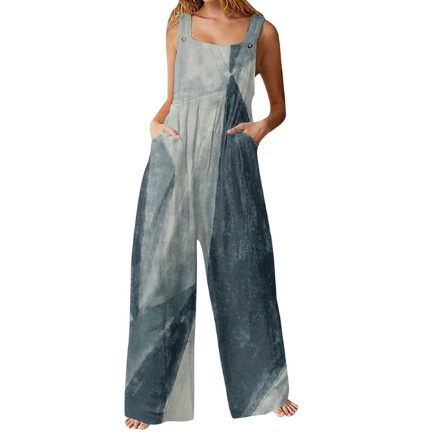 Gibobby Mono Corto Informal Monos de mujer Verano Casual Suelto Sin mangas Patchwork Doble bolsillos Mono Estampado floral Boho Pierna ancha Babero en general(Gris, M)
