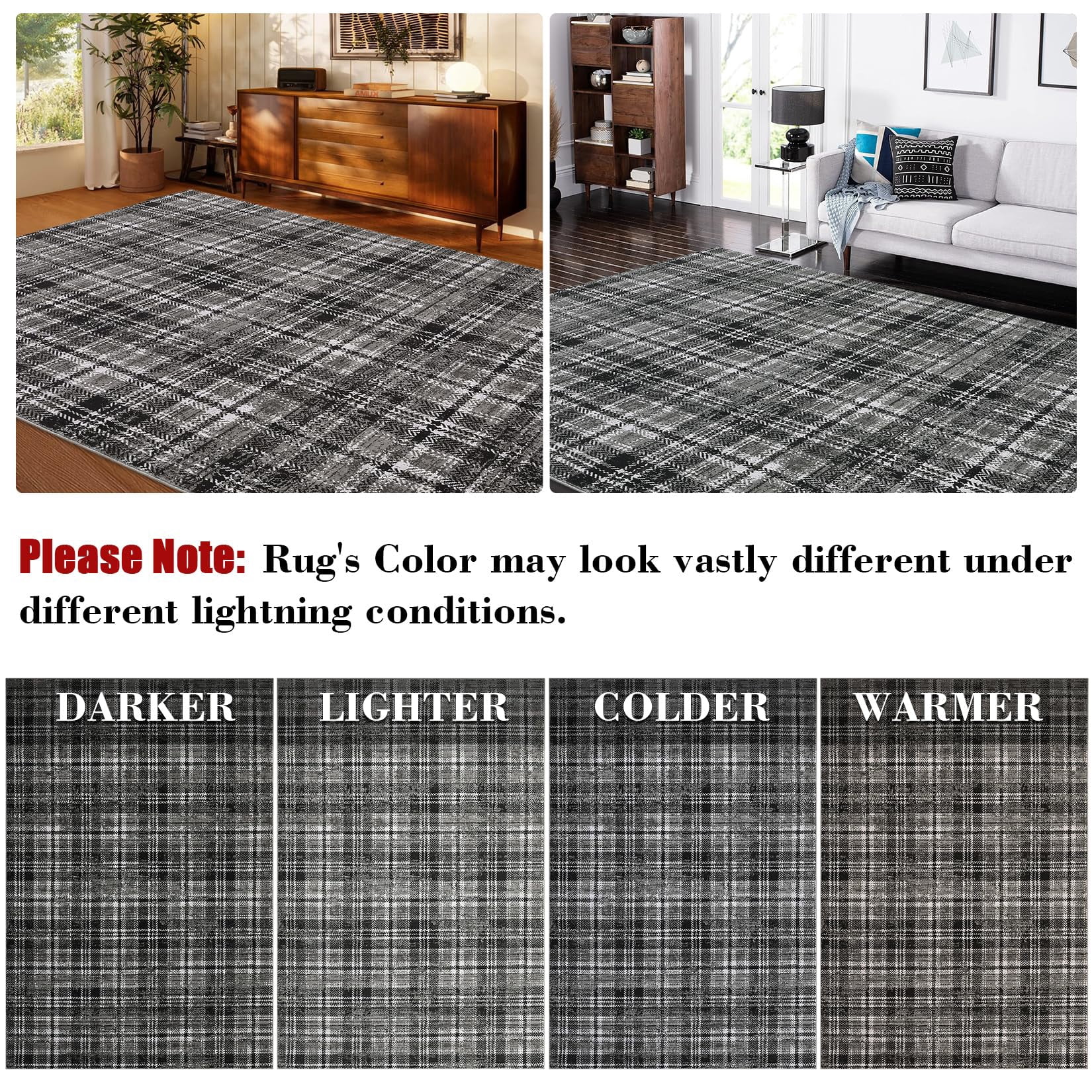 2'x10' Washable Soft Plaid Traditional Tartan Runner Rug - Non Shedding, Non Slip, Stain Resistant Carpet for Living Room, Bedroom, Nursery, Office, Machine Washable, Gray