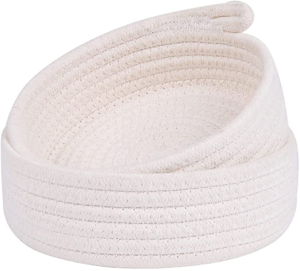 Small Basket Set of 2 Mini Woven Baskets Round Cotton Rope Basket Little Storage Baskets for