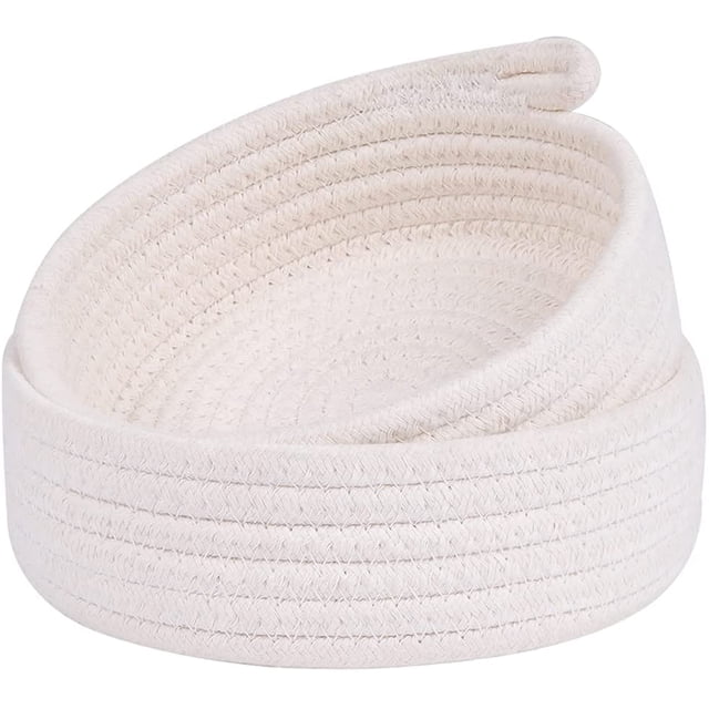 Small Basket Set of 2 Mini Woven Baskets Round Cotton Rope Basket Little Storage Baskets for Organizing Bins Organizer for Nursery Room Decor Kids Baby Dog Toy Keys Snack Drawer Gifts