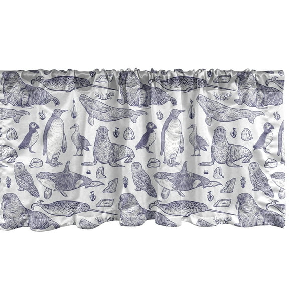 Ambesonne Animal Window Valance, Sketchy Drawn Arctic Design, 54" X 18", Dark Indigo and White
