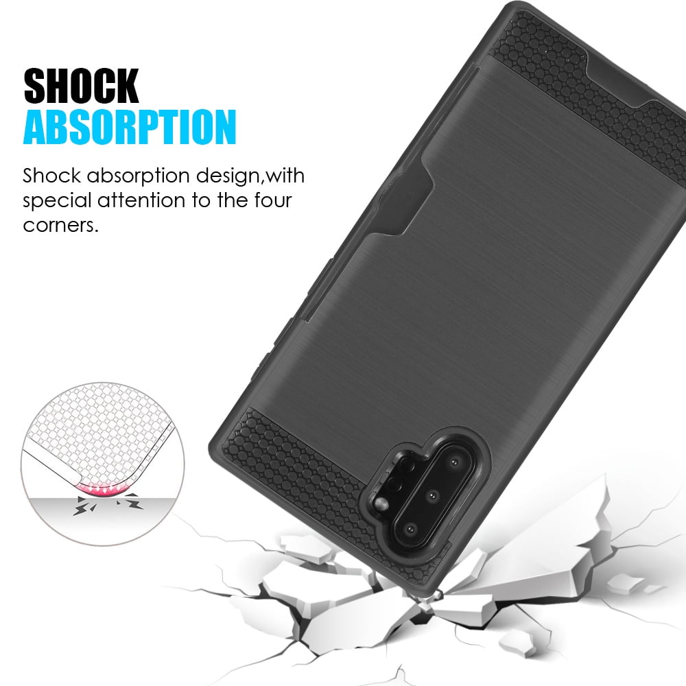 Rugged Hybrid Case Designed for Galaxy Note 10+/10+ 5G (2019) With Credit Card Slot And Rotating Ring Holder (Black)