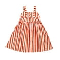 thumbnail image 2 of Children Summer Girls Dress Sweet Cotton Cute Cartoon Stripes Print Sleeveless Sling Princess Dress Button Front Belted Summer Cami Dress Orange and White Stripe Dress, 3-9Y, 2 of 9