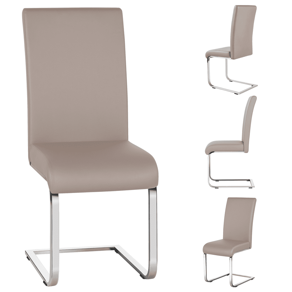 Alden Design 2PCS Faux Leather Dining Chairs with Metal Legs for Kitchen Dining Room, Light Brown