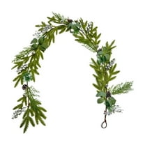 KOYPTL Pre-lit Artificial Christmas Garland with LED Lights 6Ft Battery Powered with Berries Pine Cones Pine Needles Garland,Lighted Christmas Wreath Holiday Party Indoor Home Decor Silver