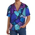 thumbnail image 7 of Lsque Geometry Dash print Men's Cuban Collar Short Sleeve Shirt Summer Beachwear Casual Button Down Fashionable Vacation Leisure Shirt-Medium, 7 of 7