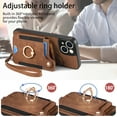 thumbnail image 5 of Back Case Compatible with iPhone 15 Plus, Adjustable Ring Holder PU Leather Card Slots Wrist Strap Support Magnetic Car Mount RFID Blocking Phone Case Cover for iPhone 15 Plus, Brown, 5 of 12