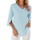 thumbnail image 4 of Tops de verano para mujer: túnica holgada con cuello en V y manga 3/4, poliéster, informal/trabajo/cita, para combinar con leggings, 4 of 8