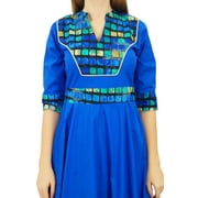 Bimba Women's Cotton Kurti Long Flared Anarkali Kurta 3/4 Sleeve Designer Indian Tunic, Royal Blue, 24