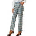 thumbnail image 4 of INSPIRE CHIC Women's Plaid Elastic Waist Button Zipper Straight Leg Long Pants XS Khaki Gray Blue, 4 of 6