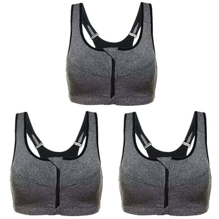 

LSLJS 3PC Women s Zip Front Closure Sports Bras - Seamless Wirefree Post Zipper Padded Racerback Workout Gym Yoga Bras