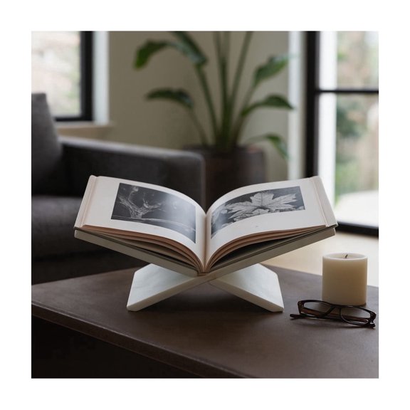 Bookends for Bookshelf Decor - Sleek Marble Bookstand with Smooth Cross-Frame Design Perfect as Book Accessory - Elegant Decorative Bookstand for Modern Home Library, Office, or Desk Decor - 5" White