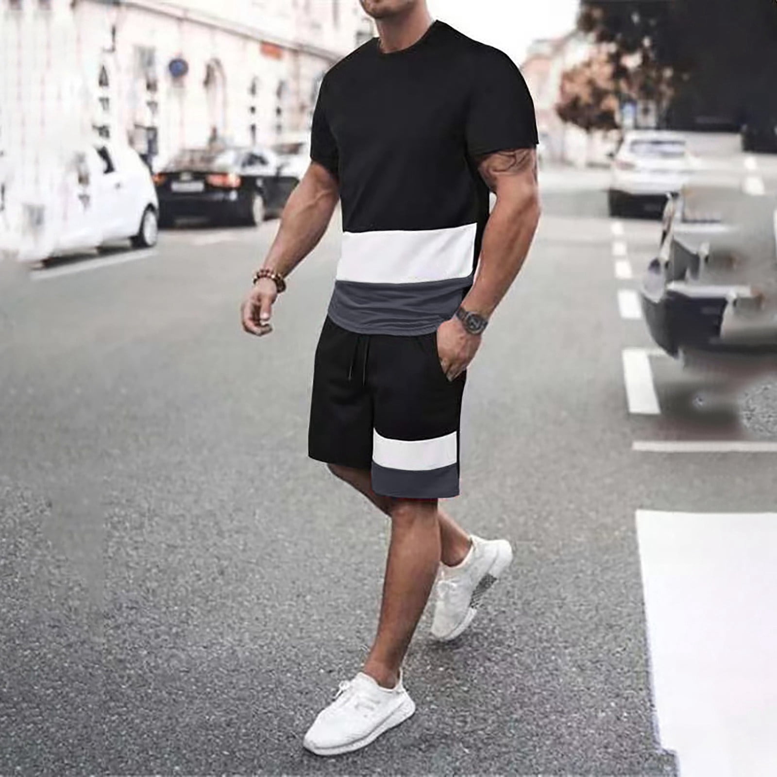 Cathalem T Shirt and Shorts Set Men Mens Shirts and Shorts Set Shirts for Men Beach Outfits Sets(Black,XXL)