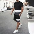 thumbnail image 2 of MNCEKFOD Mens Short Sets 2 Piece Outfits Summer Color Block Round Neck Short Sleeve Tshirts with Elastic Waist Shorts Casual Tracksuit Set Black XXXL, 2 of 4