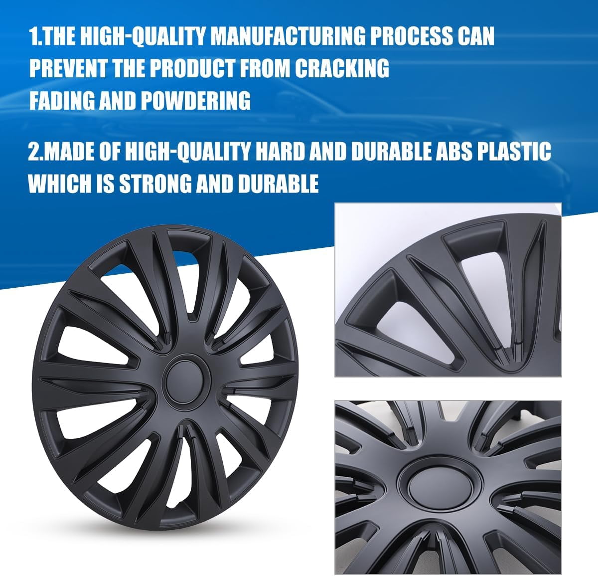 4Pcs Set 16" Universal Hubcaps Wheel Rim Covers for Steel Wheels,Snap on Installation,Black Matte