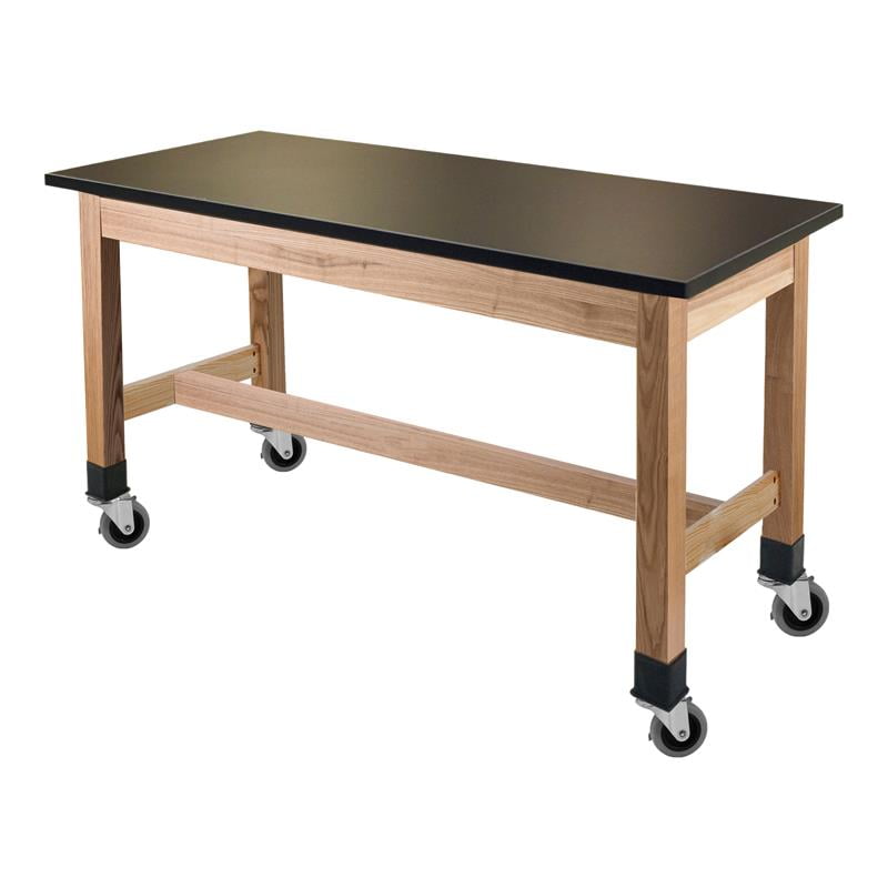NPS 30x60" Wood Science Lab Table with Phenolic Top and Casters in Black