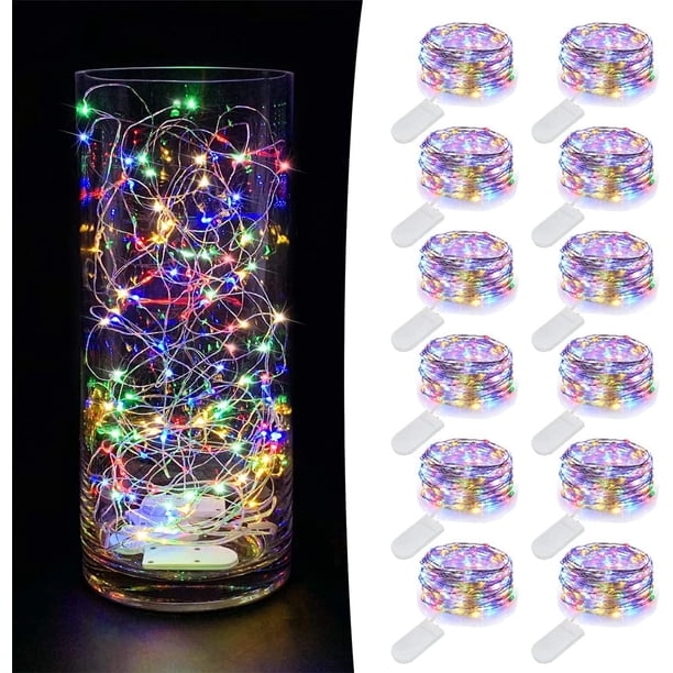 Guirnalda de Luces con Pilas, 2M 20 LED Series de Luces de Alambre de Cobre, IP65 Impermeable, Fairy Lights para Interiores, Exteriores, Navidad, Fiestas (12 PCS, Colorido)