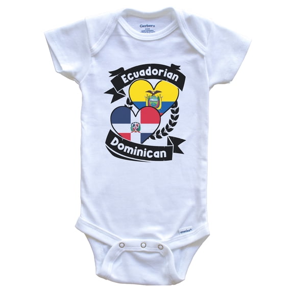 Ecuadorian Dominican Heart Flags Ecuador Dominican Republic Baby Bodysuit, 0-3 months white