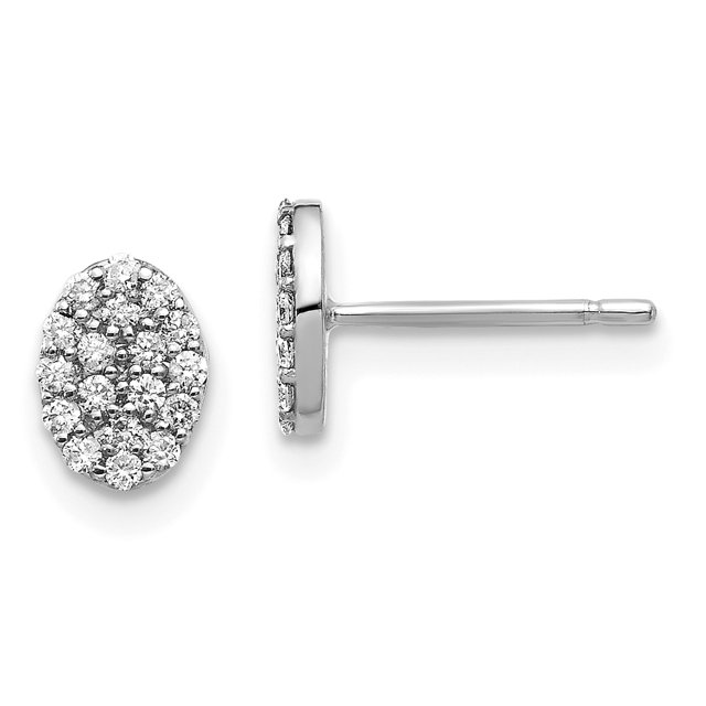 Boucles d'Oreilles Ovales en Or Blanc 14K avec Diamants en Grappe