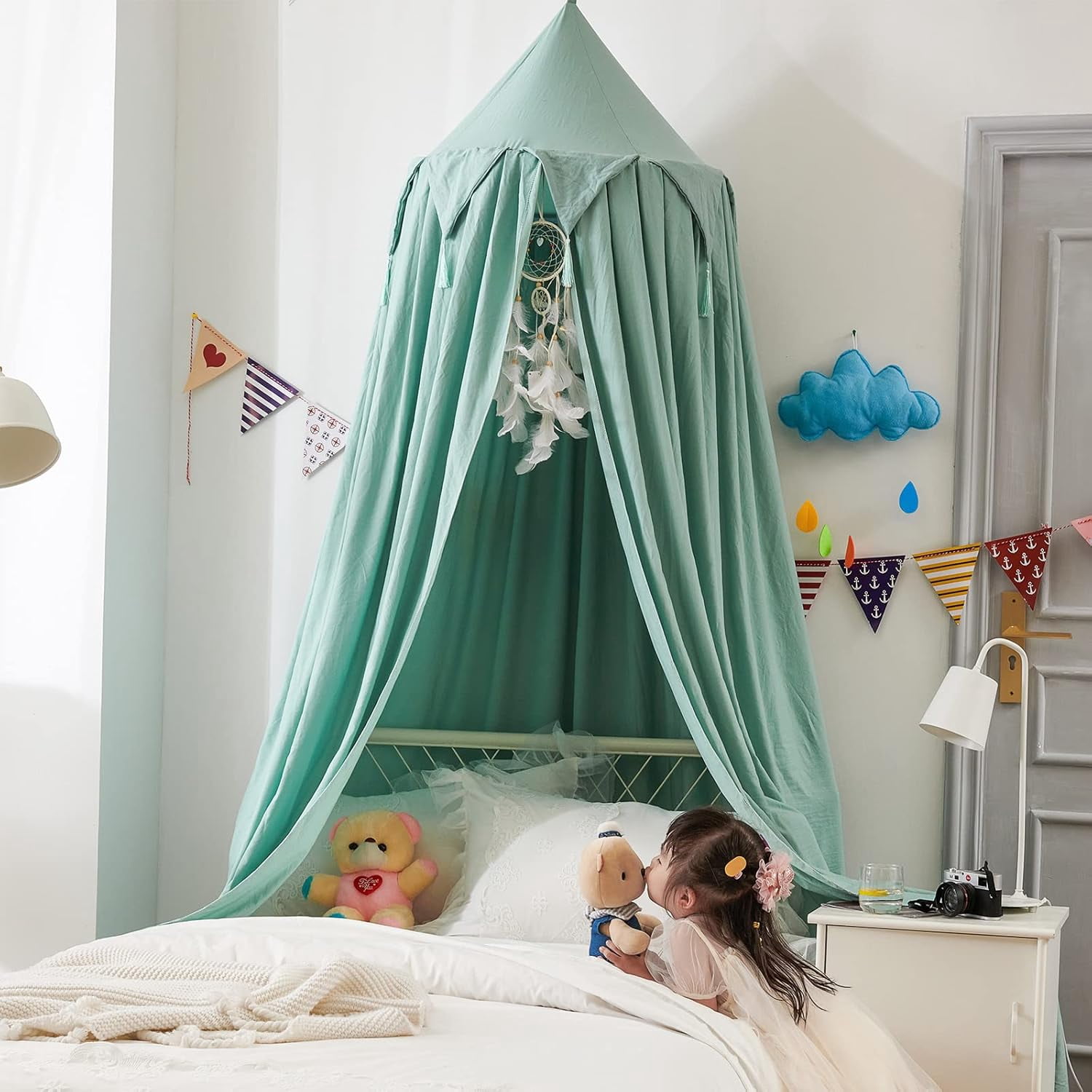 CAILDANL Bed Canopy for Kids, Girls Bed Curtain Bed Room Decor Hanging House Castle Reading Nook Dreamy Canopy(Brown Pink)