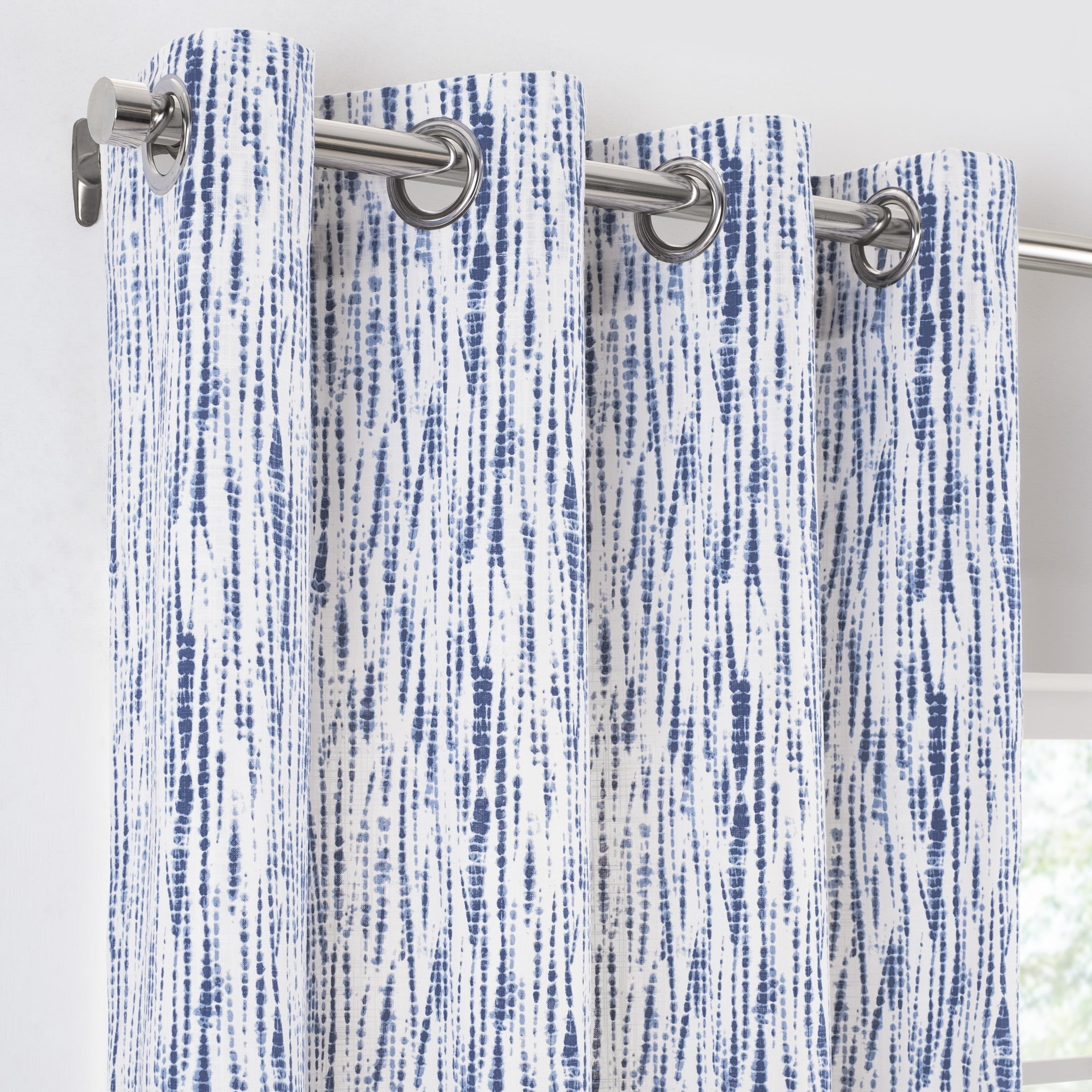 Gap Home Shibori Tie Dye Organic Cotton Light Filtering Window Curtain Pair Blue 95