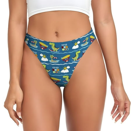 Sigee Dinosaur on the Beach Vacation for Women s G-String Panty  Low Rise  Soft Lace Perfect for Everyday Wear or Special Occasions-Large