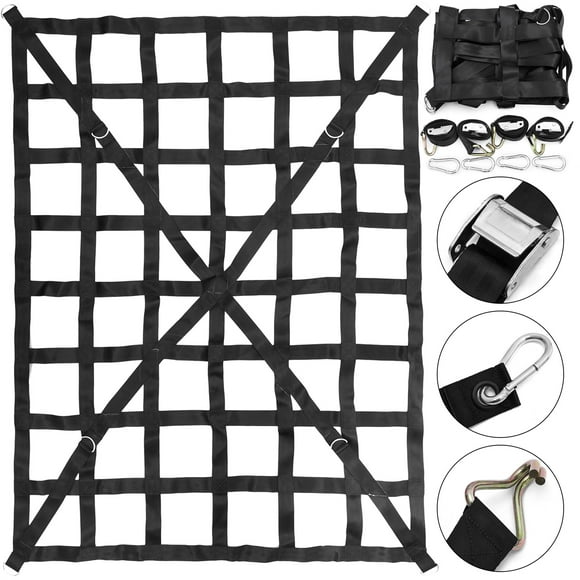VEVOR 50" x 66" Cargo Net with Cam Buckles & S-Hooks, Cross Strap Truck Bed Cargo Net 4.2' x 5.5', Heavy Duty Cargo Sets for Pickup Capacity 1100LBS for Pickup Trucks