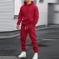 thumbnail image 4 of Men's Basic 2 Piece Tracksuit Solid Hoodies With Kangaroo Pocket Elastic Cuff Jogger Sweatpants Athletic Workout Outfits Red XL, 4 of 5