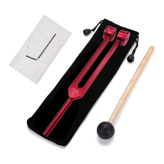 128Hz Sound Tuning Fork – Red Edition, Metal Frequency Tool for Everyday Sound Practice, Includes Mallet & Storage Pouch