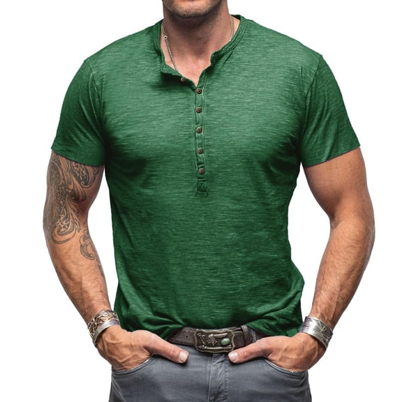 YLSDY Men's 5-Button Henley T-Shirt Lightweight Casual Slim Fit Short Sleeve Tee Green L