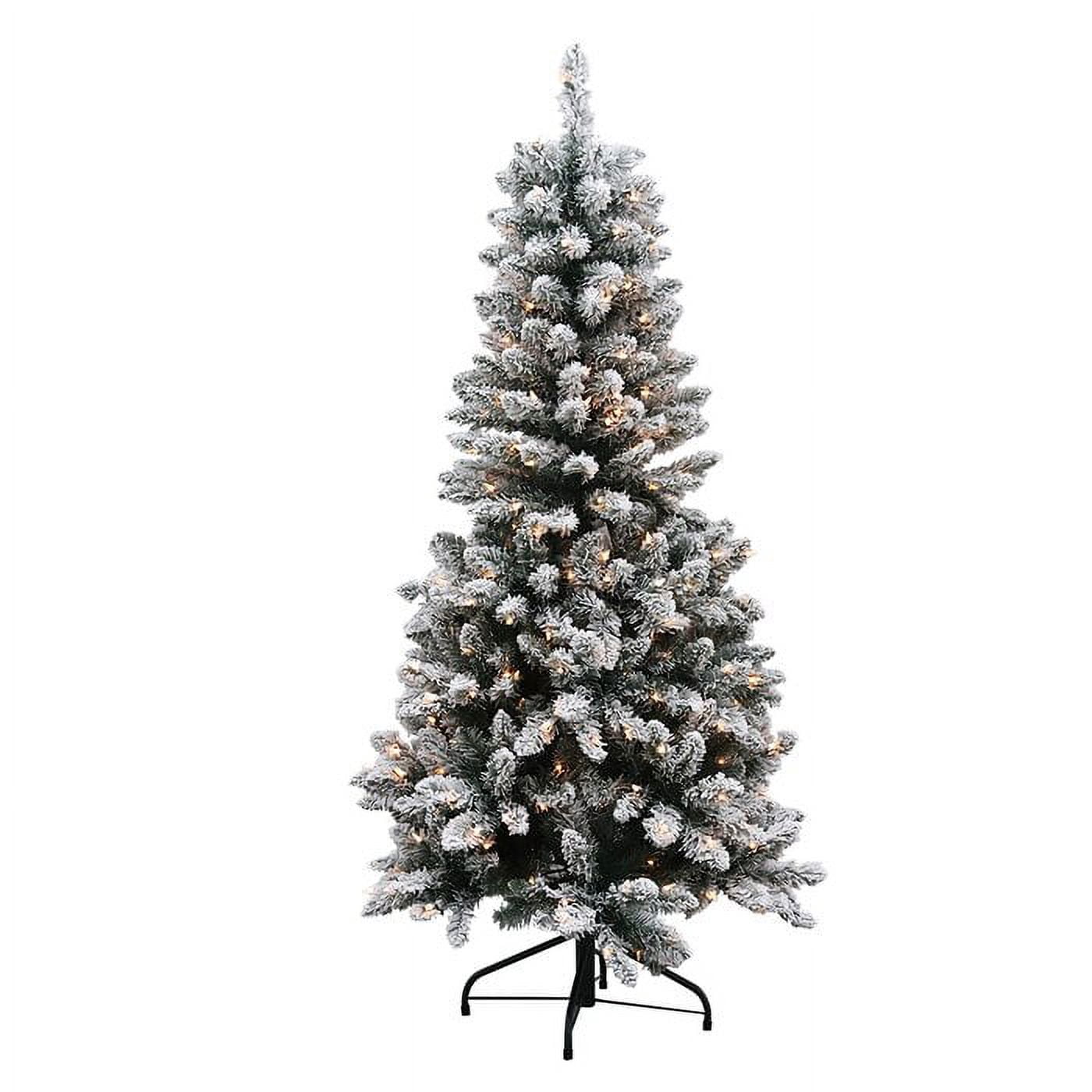 Abble Lighted Flocked Green Spruce Artificial Christmas Tree 7FT