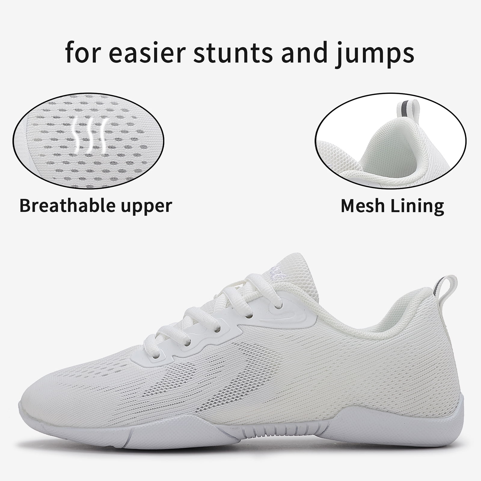 GlideMoves White Cheer Shoes Girls Dance Sneakers Women Training Competition Tumbling Athletic Mesh style breathable 2527 Women 10.5