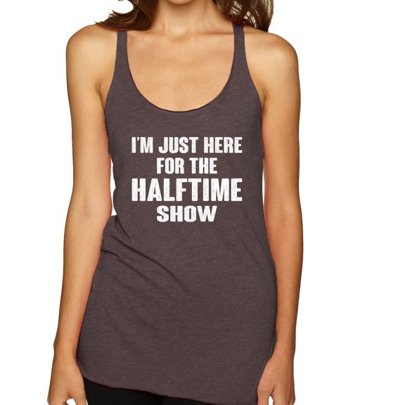 Wild Bobby I'm Just Here For The Halftime Show Sports Women Tri-Blend Racerback Tank Top, Brown, Small