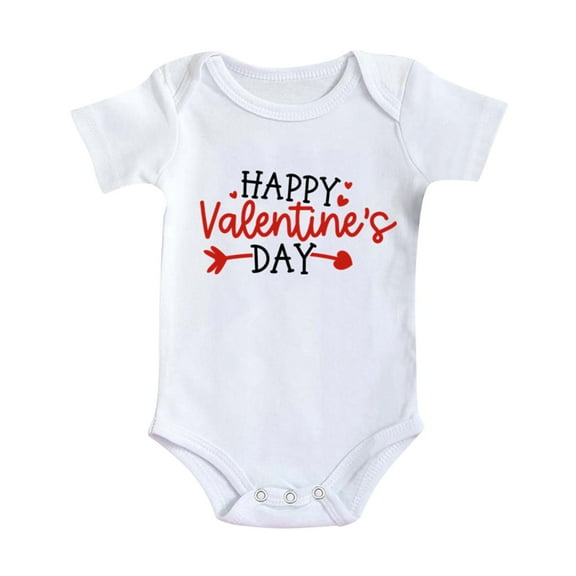 AOMPMSDX Girls Bodysuits Boys Girls Short Sleeve Valentine's Day Letter Print Romper Bodysuit For Children Clothes White 3 Months-6 Months