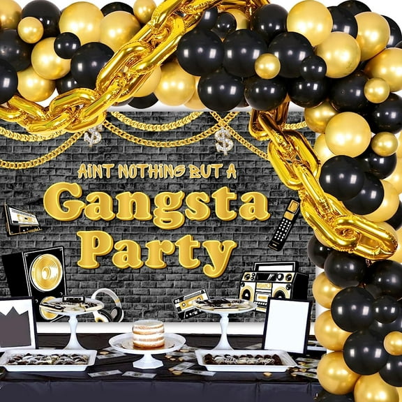 Ohgeecraft 90s Birthday Party Decors Aint Nothing But A Gangsta Party Backdrop 90s Throwback Balloon Garland Funny Hip Hop Rock Birthday Party Decor Bright Gold Balloons for Back to 90s Retro Party