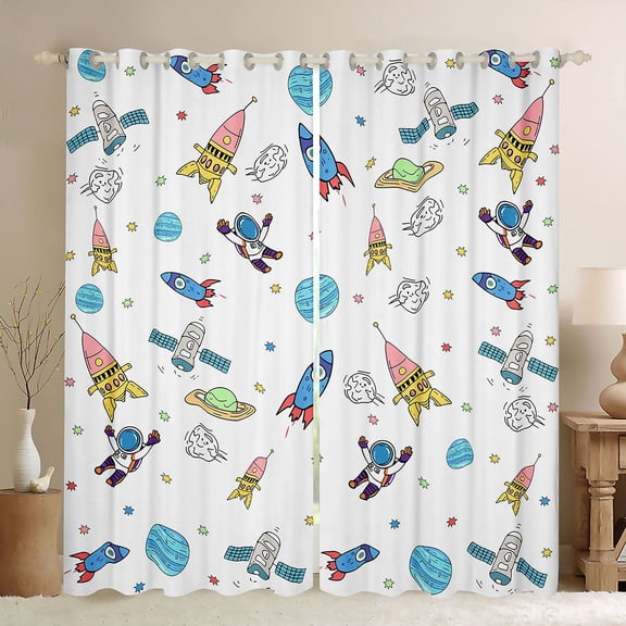 jejeloiu Colorful Cartoon Rocket Curtains Pack of 2 (42x84 Each),Cute Kawaii Astronaut Curtains Blackout For Kids