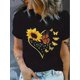 thumbnail image 1 of Sunflower Print Crew Neck T-Shirt, Casual Short Sleeve T-Shirt For Spring & Summer, Women's Clothing, 1 of 6